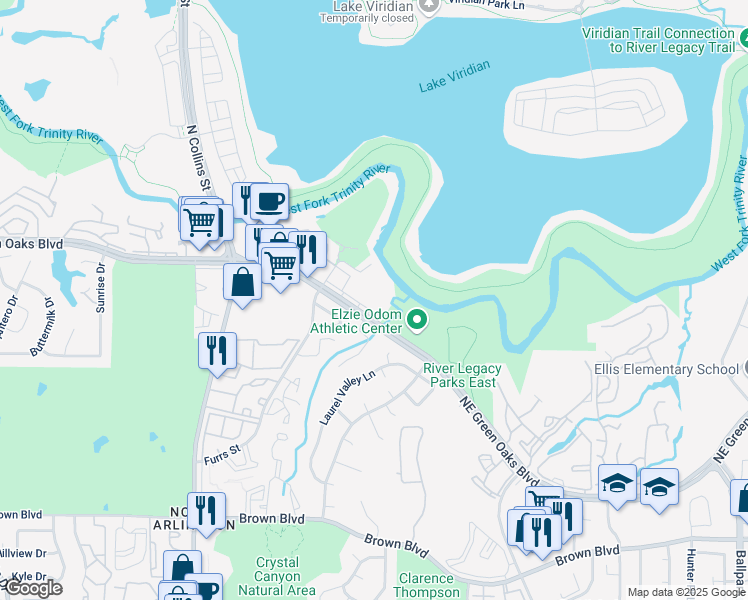 map of restaurants, bars, coffee shops, grocery stores, and more near 1228 Glenbury Court in Arlington