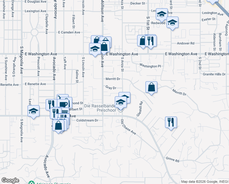 map of restaurants, bars, coffee shops, grocery stores, and more near 946 South Anza Street in El Cajon