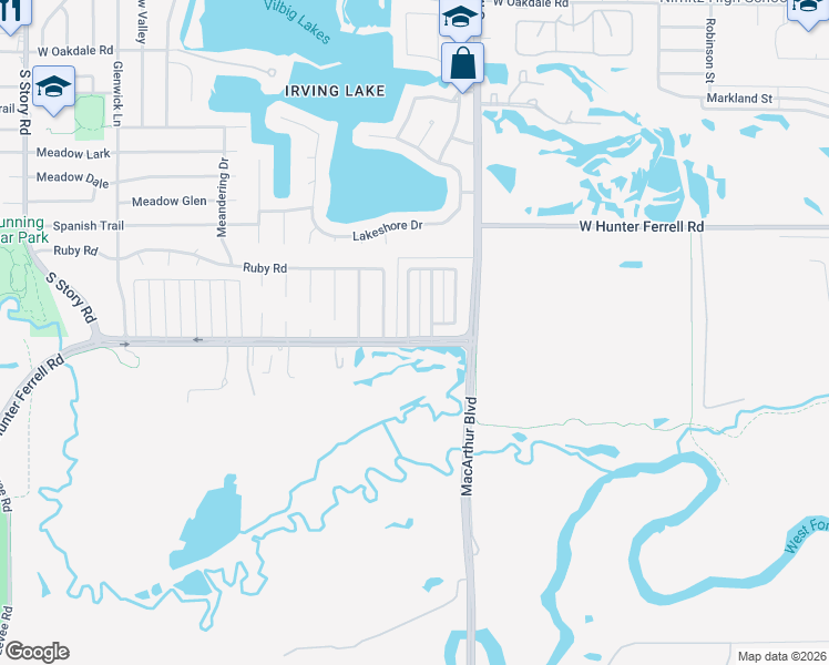 map of restaurants, bars, coffee shops, grocery stores, and more near 2819 Bridge Lake Drive in Irving
