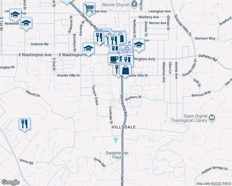 map of restaurants, bars, coffee shops, grocery stores, and more near 1488 Gustavo Street in El Cajon