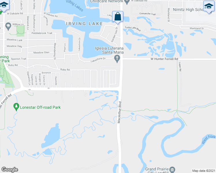 map of restaurants, bars, coffee shops, grocery stores, and more near 2819 Bridge Lake Drive in Irving