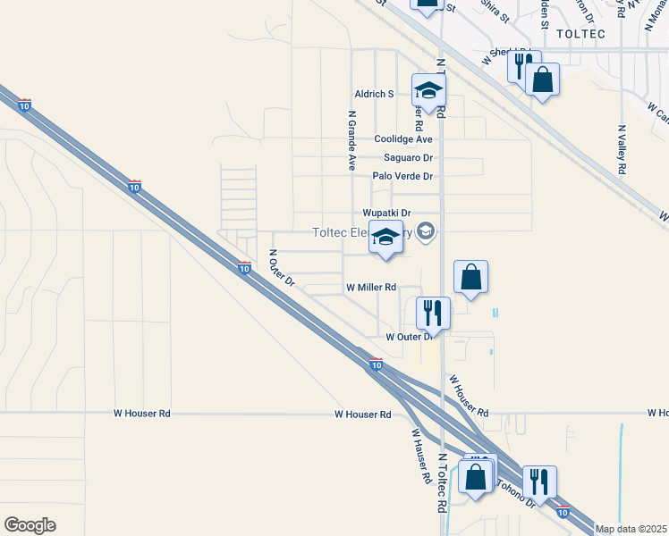 map of restaurants, bars, coffee shops, grocery stores, and more near 4300 West Delgado Drive in Eloy