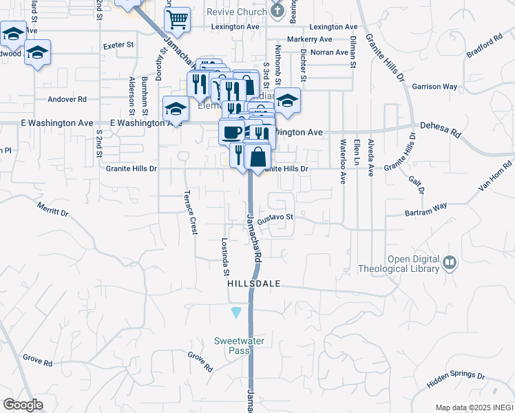 map of restaurants, bars, coffee shops, grocery stores, and more near 928 Jamacha Road in El Cajon