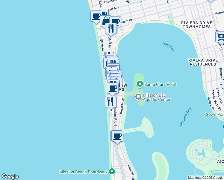 map of restaurants, bars, coffee shops, grocery stores, and more near in San Diego
