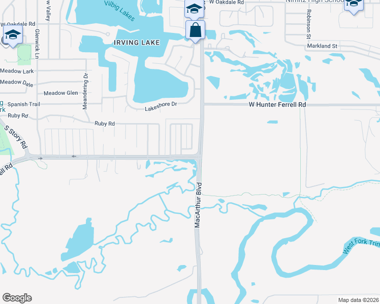 map of restaurants, bars, coffee shops, grocery stores, and more near 2804 Game Lake Drive in Irving