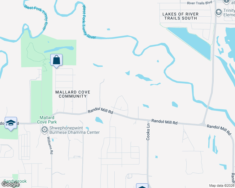 map of restaurants, bars, coffee shops, grocery stores, and more near 7429 Randol Mill Road in Fort Worth