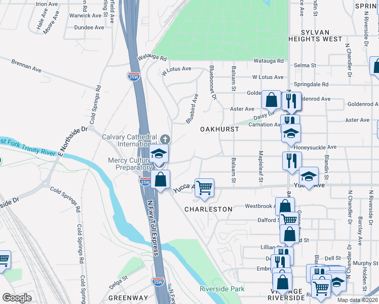 map of restaurants, bars, coffee shops, grocery stores, and more near 1505 Smilax Avenue in Fort Worth