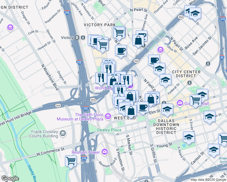map of restaurants, bars, coffee shops, grocery stores, and more near 603 Munger Avenue in Dallas