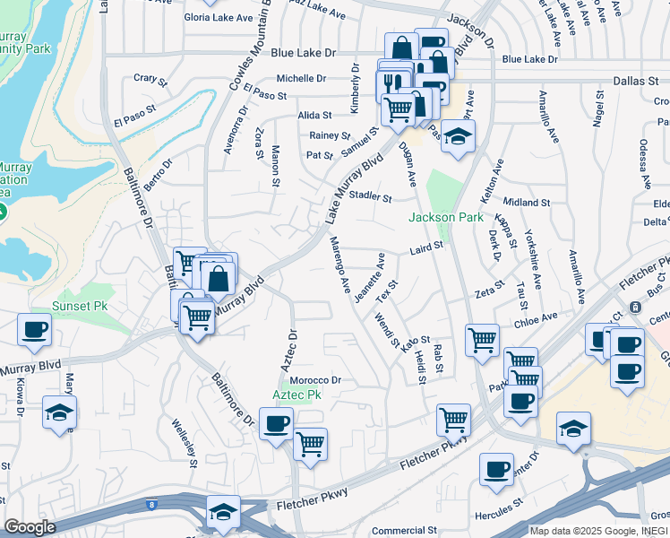 map of restaurants, bars, coffee shops, grocery stores, and more near 5760 Marengo Avenue in La Mesa