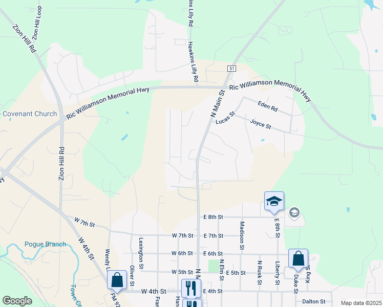 map of restaurants, bars, coffee shops, grocery stores, and more near 1830 Sandpiper Drive in Weatherford