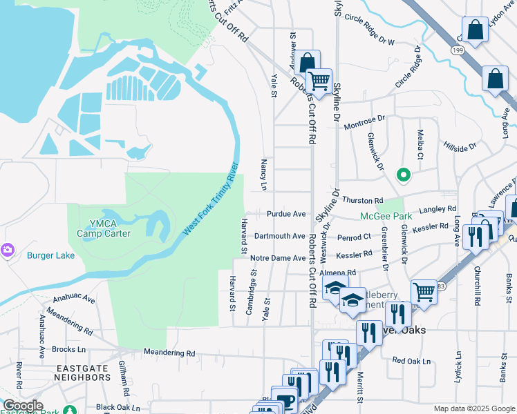 map of restaurants, bars, coffee shops, grocery stores, and more near 1511 Yale Street in River Oaks