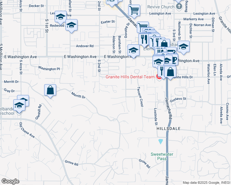 map of restaurants, bars, coffee shops, grocery stores, and more near 1355 Windmill Road in El Cajon
