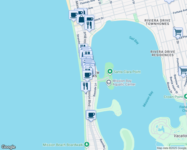 map of restaurants, bars, coffee shops, grocery stores, and more near 832 Pismo Court in San Diego