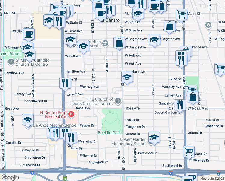 map of restaurants, bars, coffee shops, grocery stores, and more near 1014 South 9th Street in El Centro