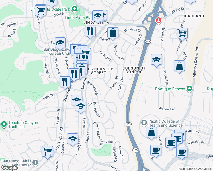 map of restaurants, bars, coffee shops, grocery stores, and more near 2160 Garston Street in San Diego