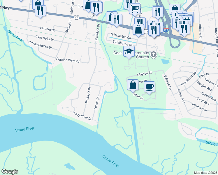 map of restaurants, bars, coffee shops, grocery stores, and more near 411 Owen Street in Charleston