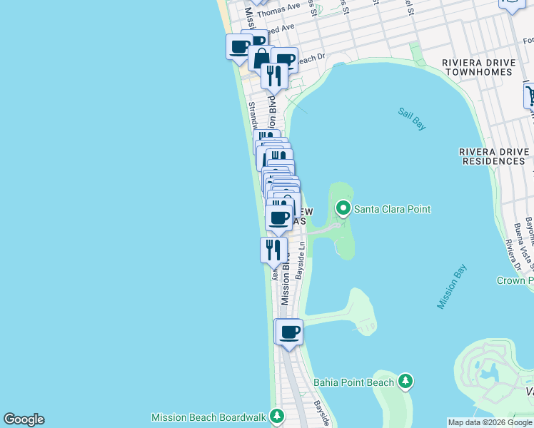 map of restaurants, bars, coffee shops, grocery stores, and more near in San Diego