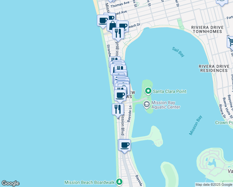 map of restaurants, bars, coffee shops, grocery stores, and more near in San Diego