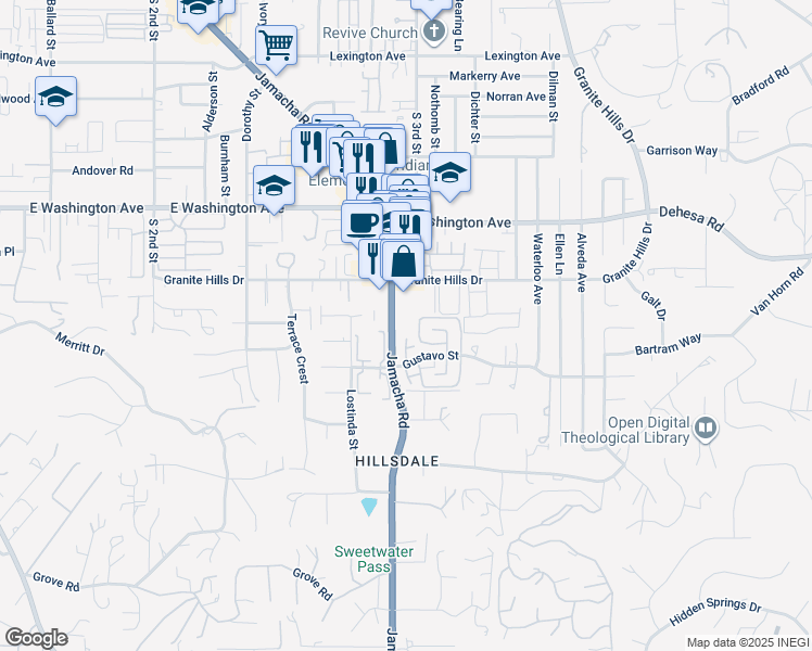 map of restaurants, bars, coffee shops, grocery stores, and more near 911 Jamacha Road in El Cajon
