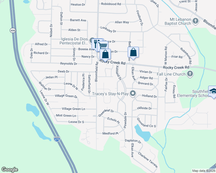 map of restaurants, bars, coffee shops, grocery stores, and more near 4336 Thrasher Circle in Macon