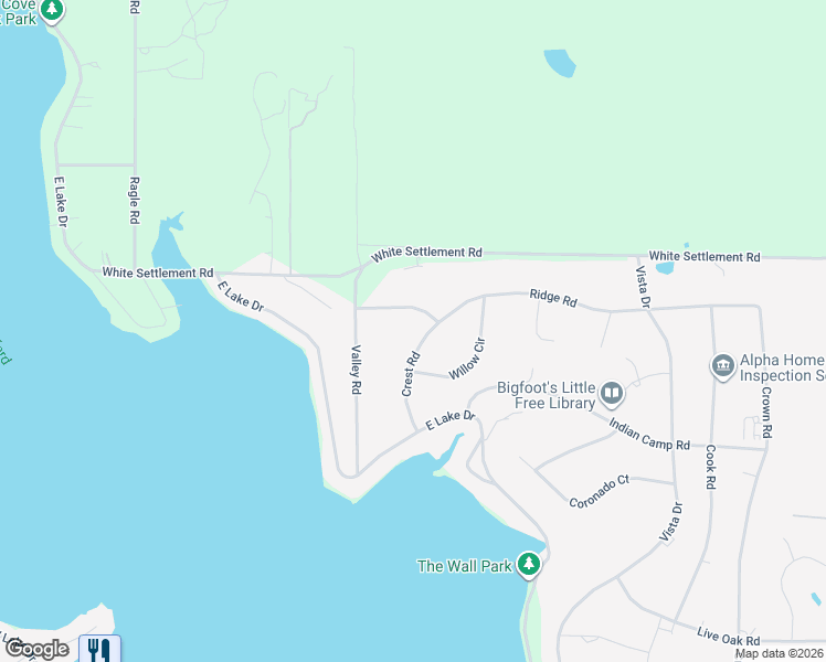map of restaurants, bars, coffee shops, grocery stores, and more near 3925 Ridge Road in Willow Park