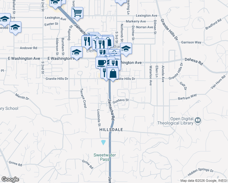 map of restaurants, bars, coffee shops, grocery stores, and more near 928 Jamacha Road in El Cajon