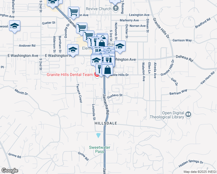 map of restaurants, bars, coffee shops, grocery stores, and more near 928 Jamacha Road in El Cajon