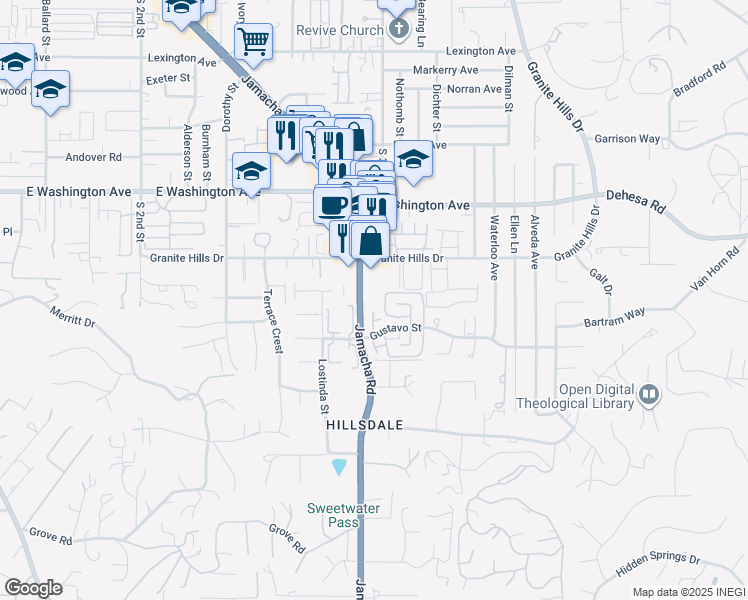map of restaurants, bars, coffee shops, grocery stores, and more near 911 Jamacha Road in El Cajon