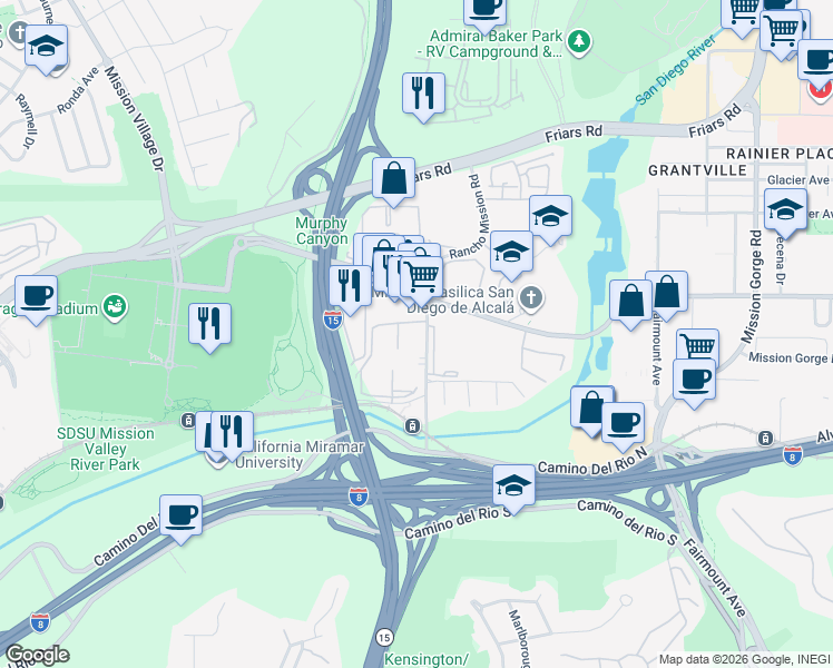 map of restaurants, bars, coffee shops, grocery stores, and more near in San Diego