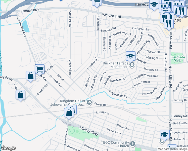 map of restaurants, bars, coffee shops, grocery stores, and more near 4738 Ashbrook Road in Dallas
