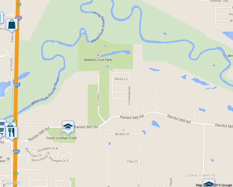 map of restaurants, bars, coffee shops, grocery stores, and more near 7236 Retriever Lane in Fort Worth
