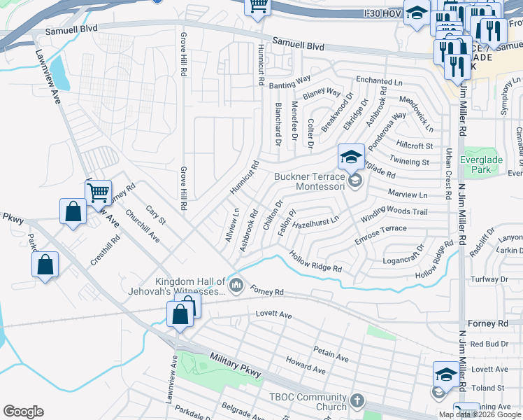 map of restaurants, bars, coffee shops, grocery stores, and more near 4738 Ashbrook Road in Dallas