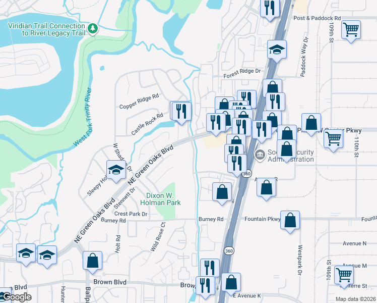 map of restaurants, bars, coffee shops, grocery stores, and more near 2501 Ivy Brook Court in Arlington