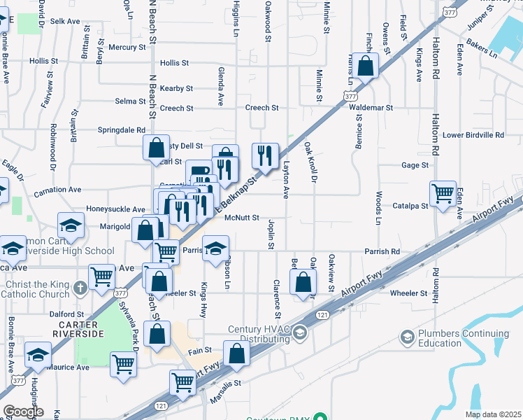 map of restaurants, bars, coffee shops, grocery stores, and more near 4317 McNutt Street in Fort Worth