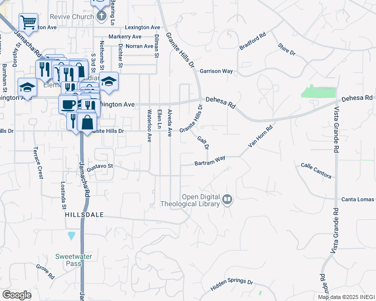 map of restaurants, bars, coffee shops, grocery stores, and more near 1680 Raynell Way in El Cajon