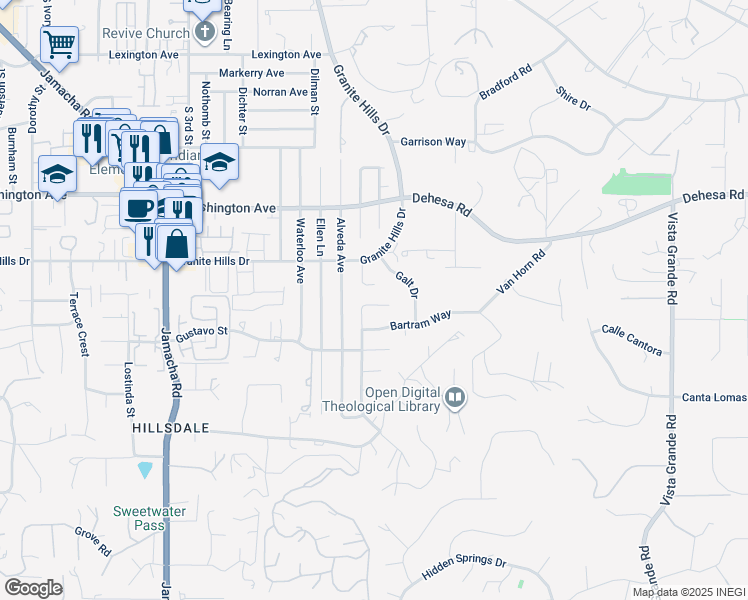 map of restaurants, bars, coffee shops, grocery stores, and more near 1680 Raynell Way in El Cajon