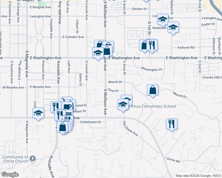 map of restaurants, bars, coffee shops, grocery stores, and more near 887 South Mollison Avenue in El Cajon