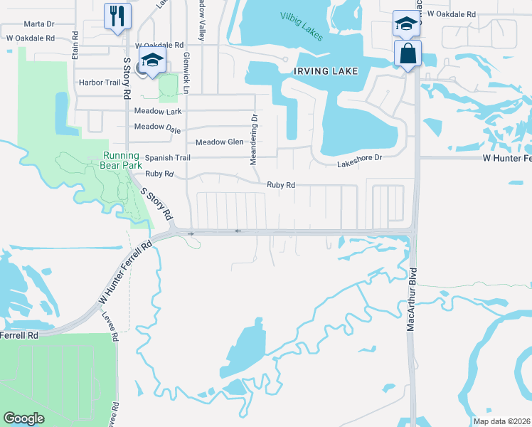 map of restaurants, bars, coffee shops, grocery stores, and more near 2800 Rawhide in Irving
