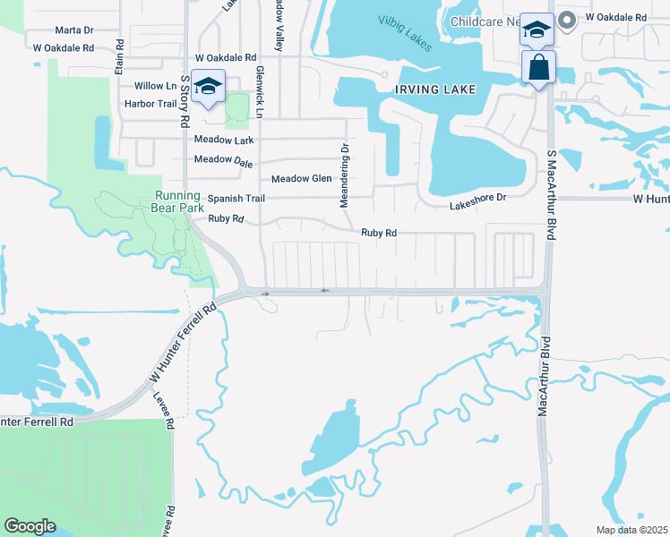 map of restaurants, bars, coffee shops, grocery stores, and more near 2728 Chaparral Street in Irving