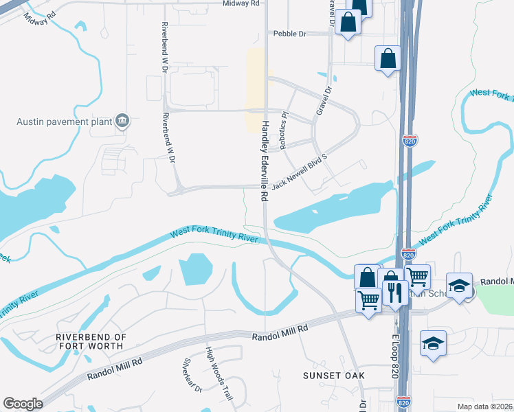 map of restaurants, bars, coffee shops, grocery stores, and more near 7328-7448 Jack Newell Boulevard South in Fort Worth