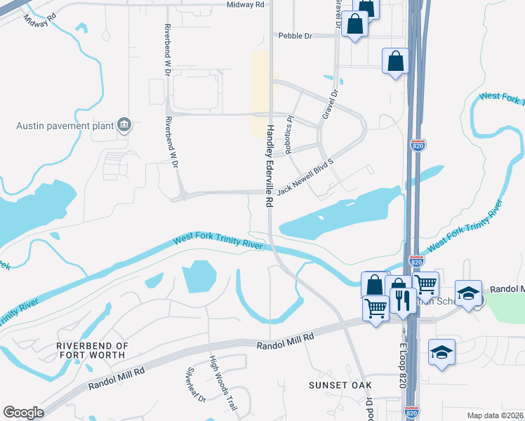 map of restaurants, bars, coffee shops, grocery stores, and more near 7328-7448 Jack Newell Boulevard South in Fort Worth