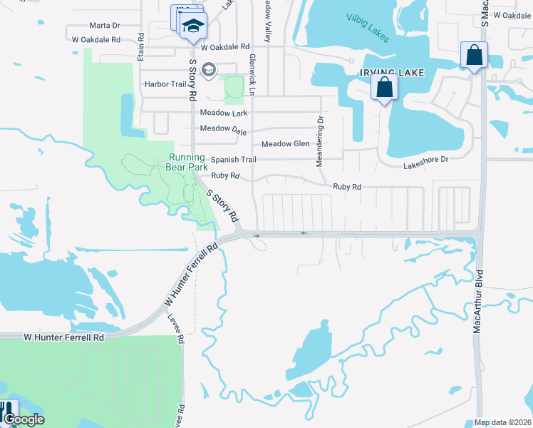 map of restaurants, bars, coffee shops, grocery stores, and more near 2808 Glenwick Lane in Irving