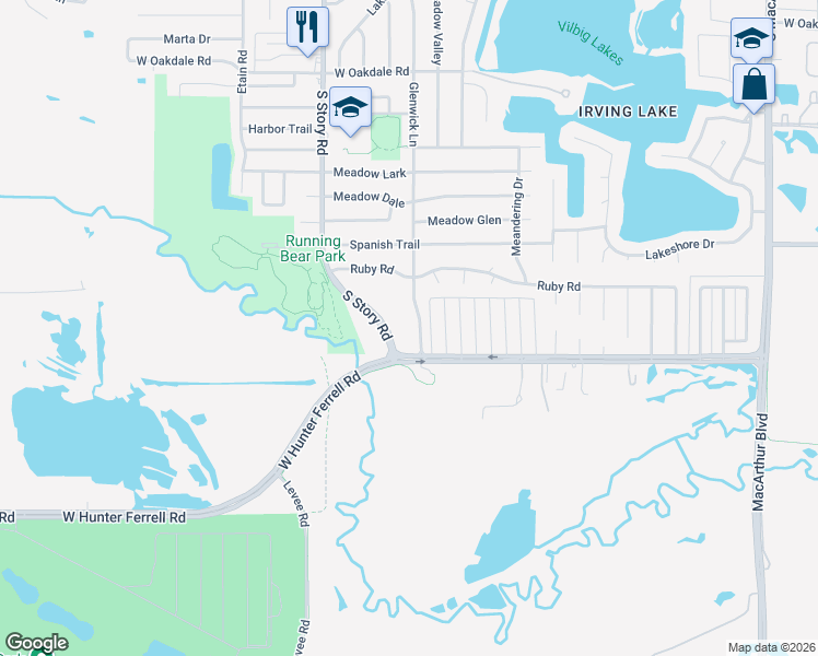 map of restaurants, bars, coffee shops, grocery stores, and more near 2808 Glenwick Lane in Irving