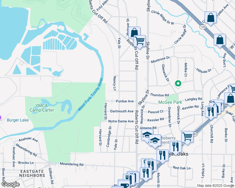 map of restaurants, bars, coffee shops, grocery stores, and more near 1511 Yale Street in River Oaks