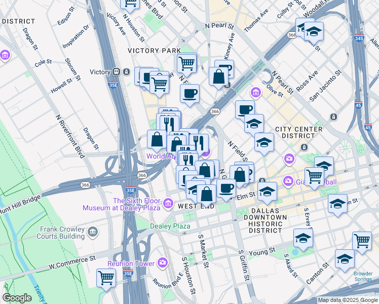 map of restaurants, bars, coffee shops, grocery stores, and more near 951 Munger Avenue in Dallas