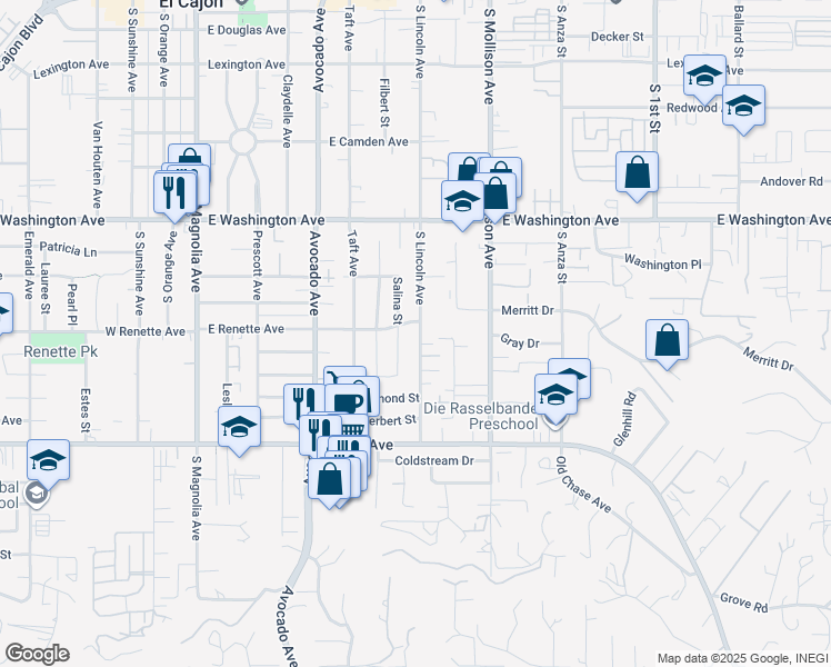 map of restaurants, bars, coffee shops, grocery stores, and more near 901 South Lincoln Avenue in El Cajon