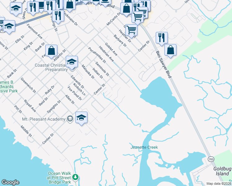map of restaurants, bars, coffee shops, grocery stores, and more near 744 Gate Post Drive in Mount Pleasant