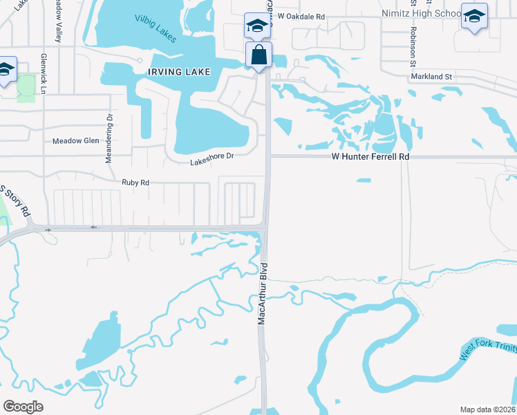 map of restaurants, bars, coffee shops, grocery stores, and more near 2804 Game Lake Drive in Irving