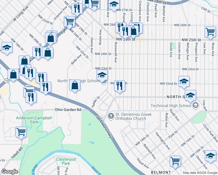 map of restaurants, bars, coffee shops, grocery stores, and more near 2114 Mckinley Avenue in Fort Worth