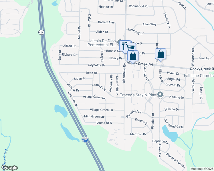 map of restaurants, bars, coffee shops, grocery stores, and more near 5760 Deborah Drive in Macon